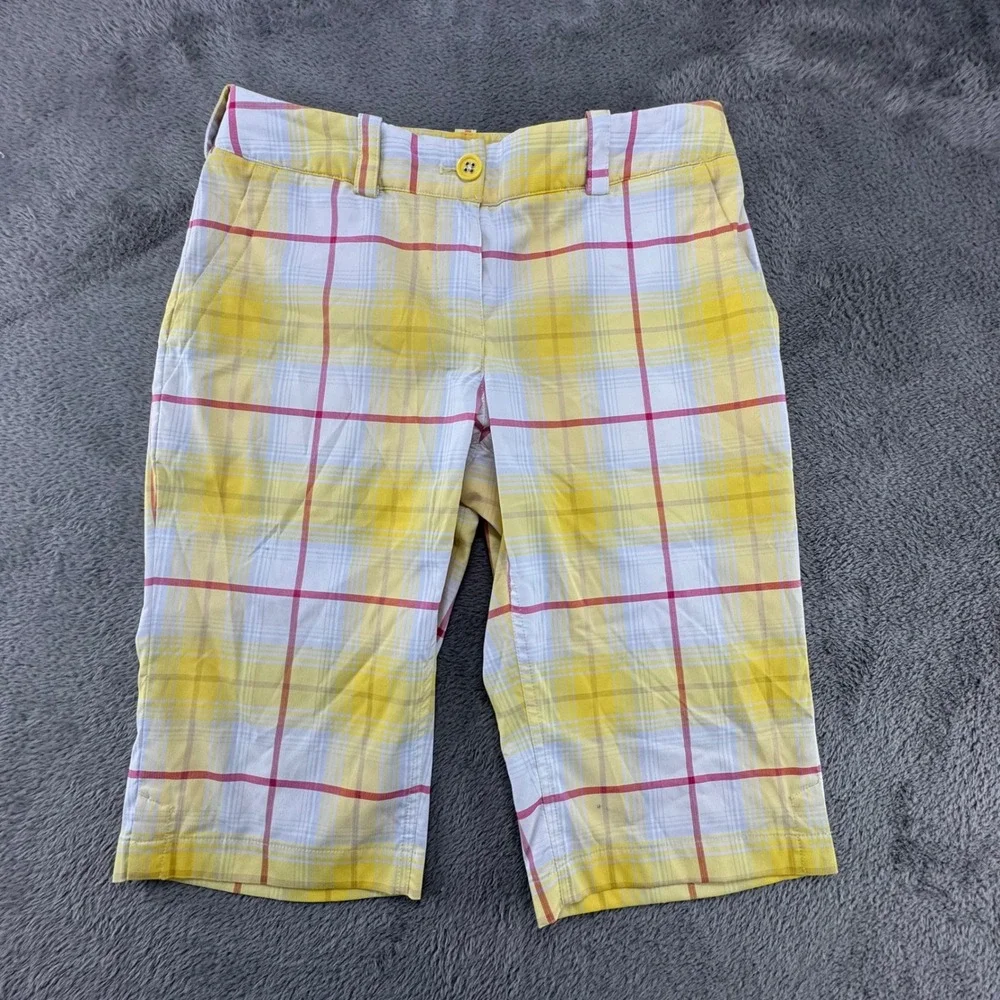 Nike Golf Tour Performance‎ Plaid Shorts Women Size 4 Yellow Pink White Dri-Fit